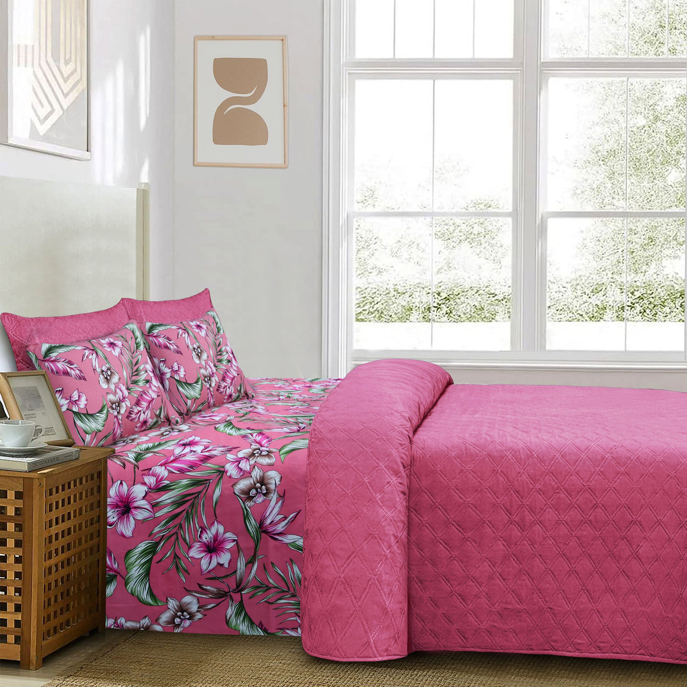 Pink 6 Pieces Microfiber Bedspread Set