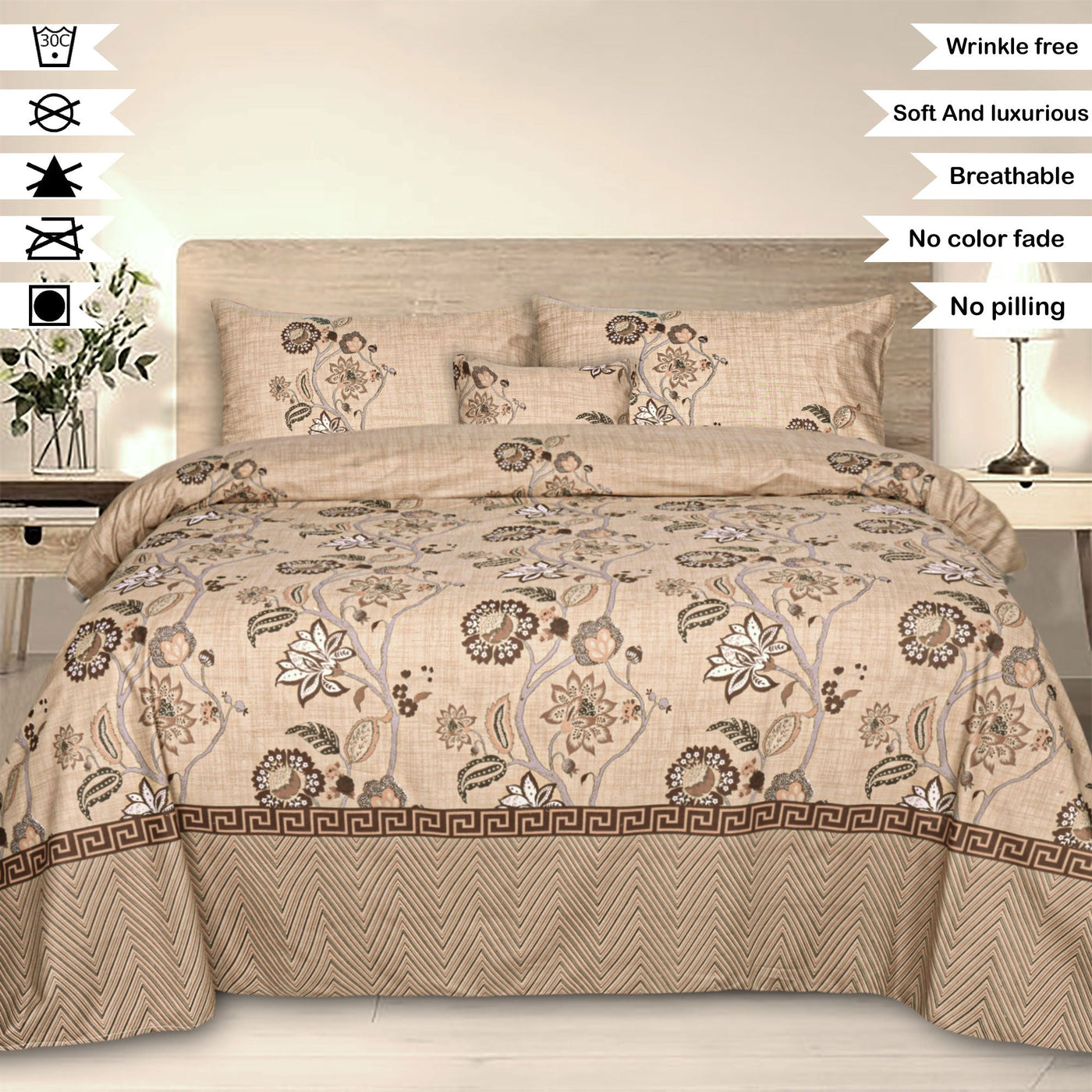 Misty Floral Cotton Printed Flat Sheet Set