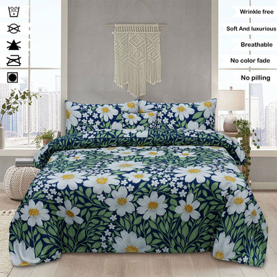 Green Leaves Microfiber Printed Flat Sheet Set