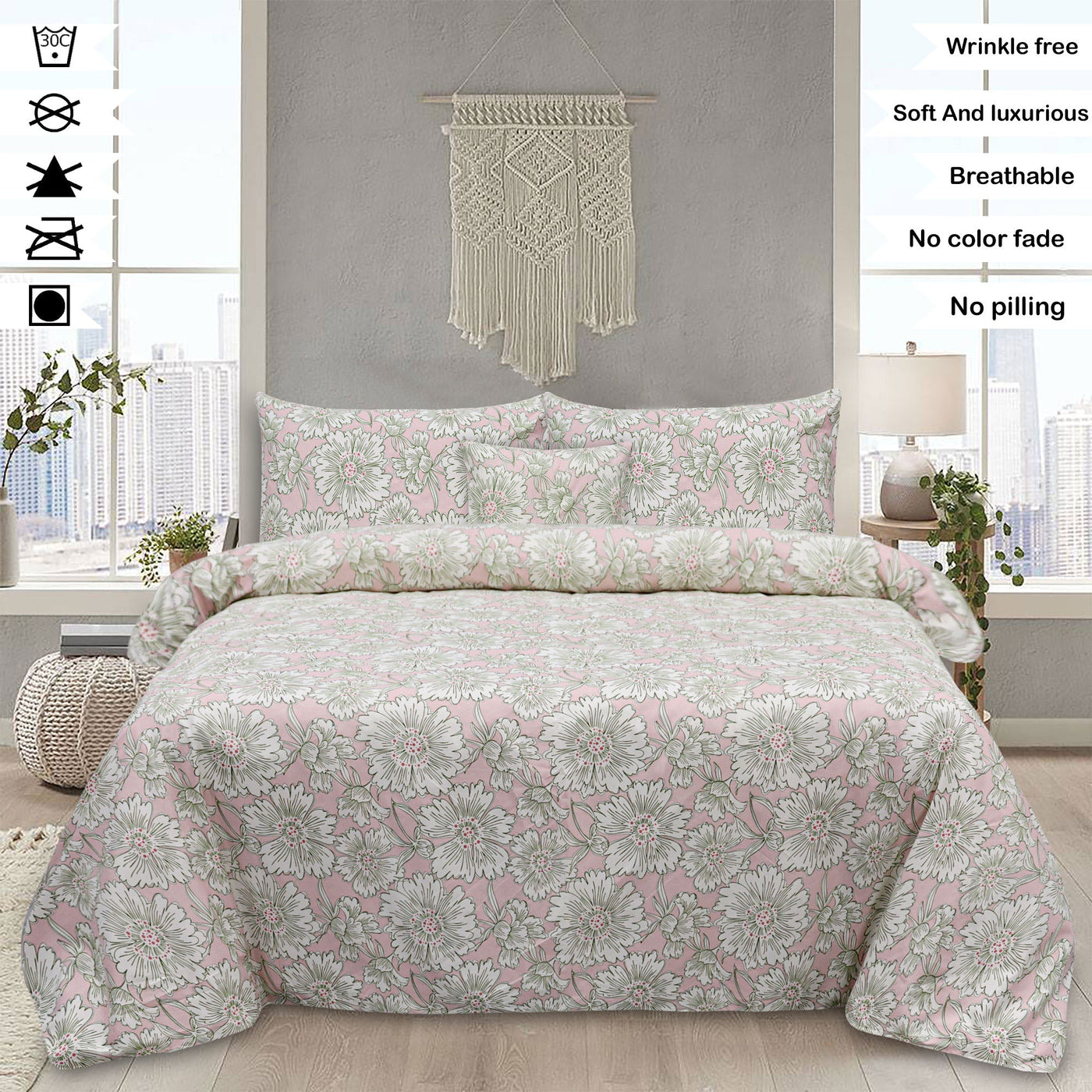Floral Block Microfiber Printed Flat Sheet Set