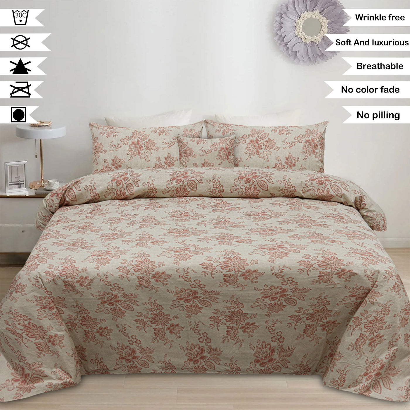 Glam Rose Cotton Printed Flat Sheet Set