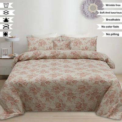 Glam Rose Cotton Printed Flat Sheet Set