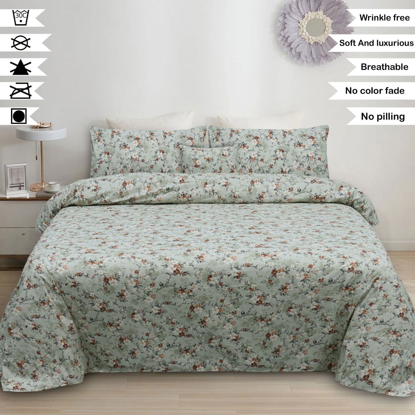 Ambesonne Floral Cotton Printed Flat Sheet Set