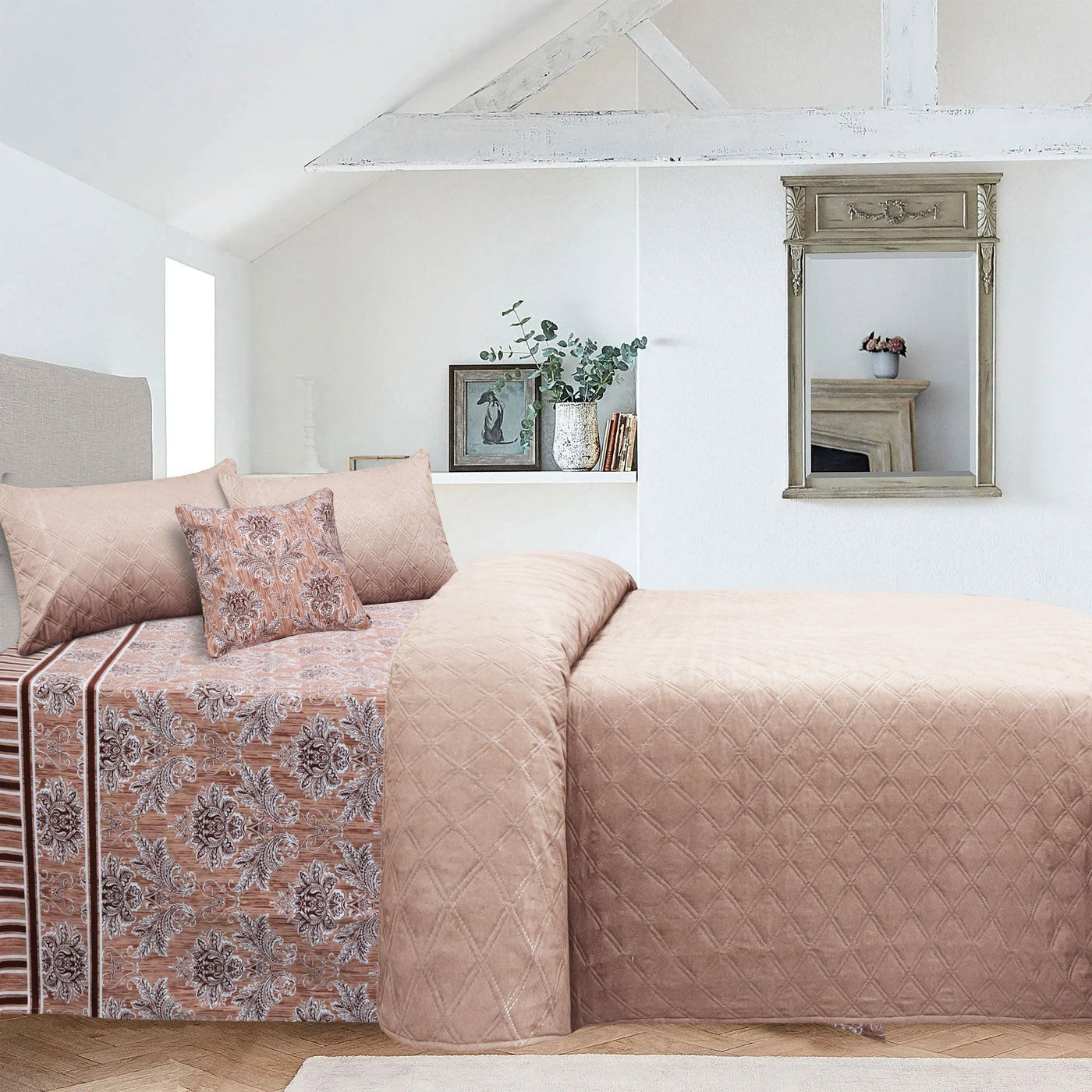 Peach 5 Pieces Microfiber Bedspread