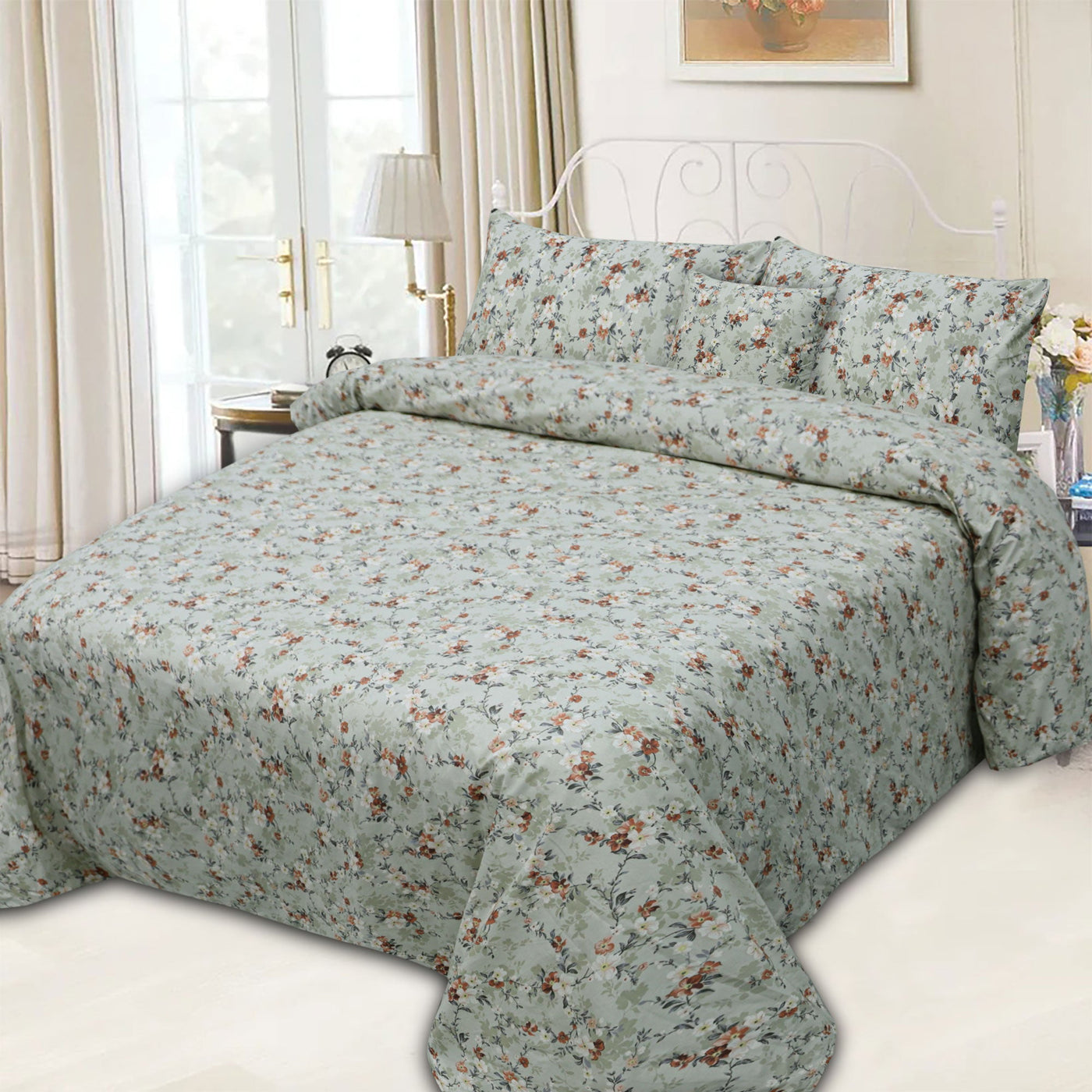 Ambesonne Floral Cotton Printed Flat Sheet Set