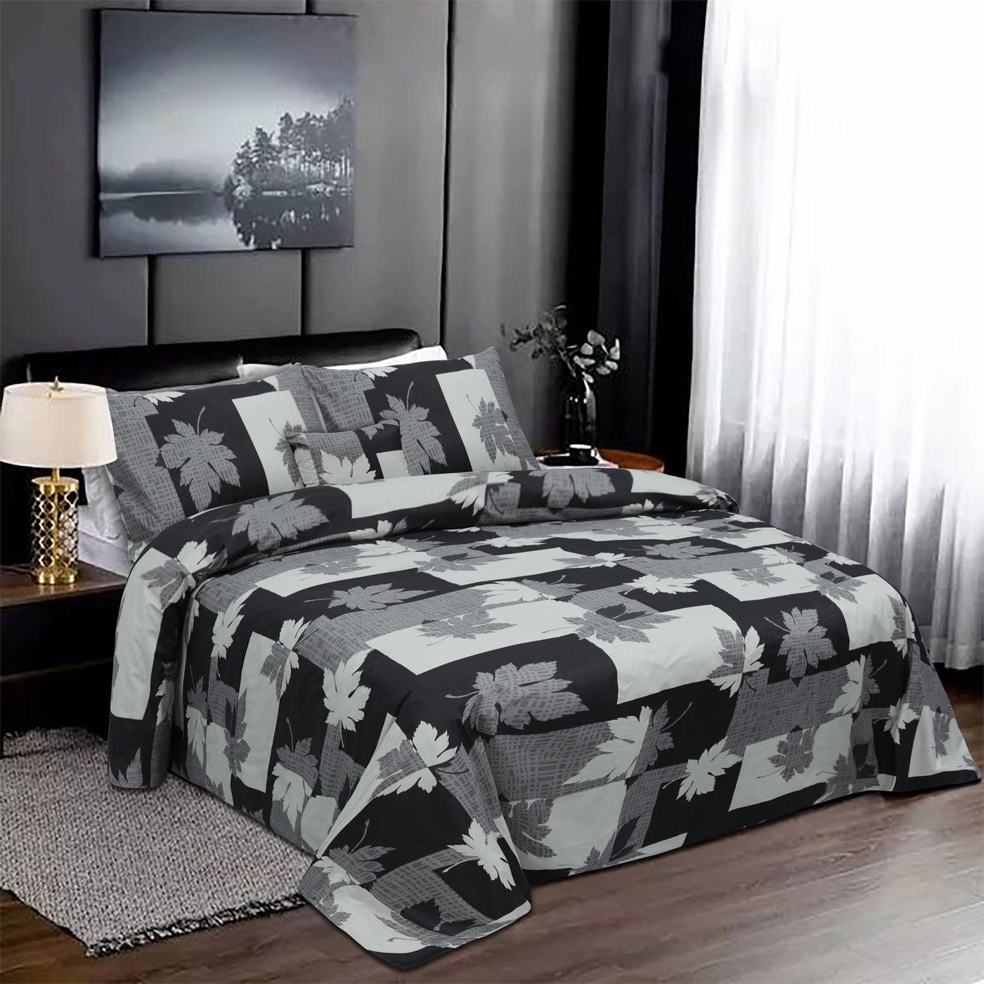 Block Rose Cotton Printed Flat Sheet Set