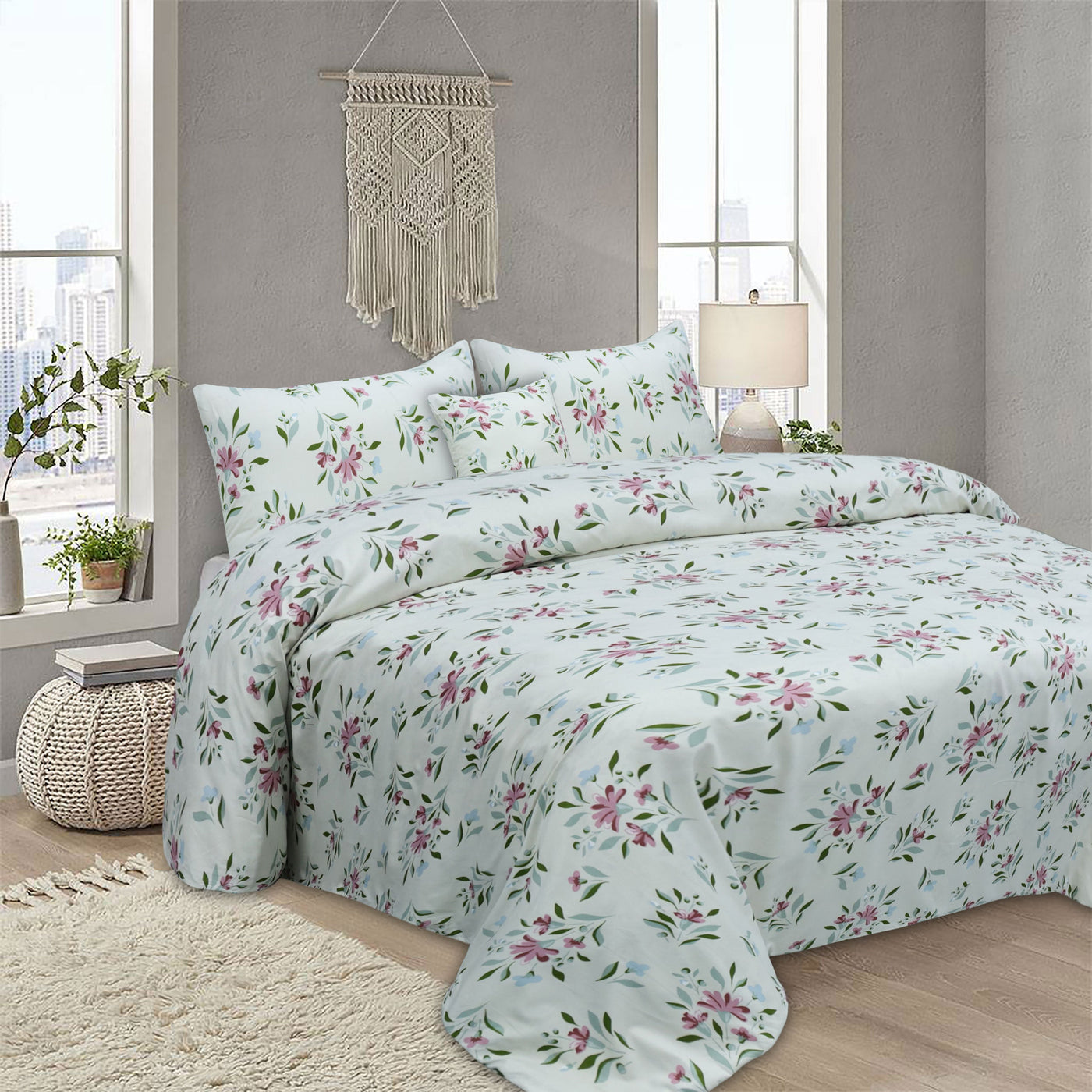 Botanical Garden Microfiber Printed Flat Sheet Set