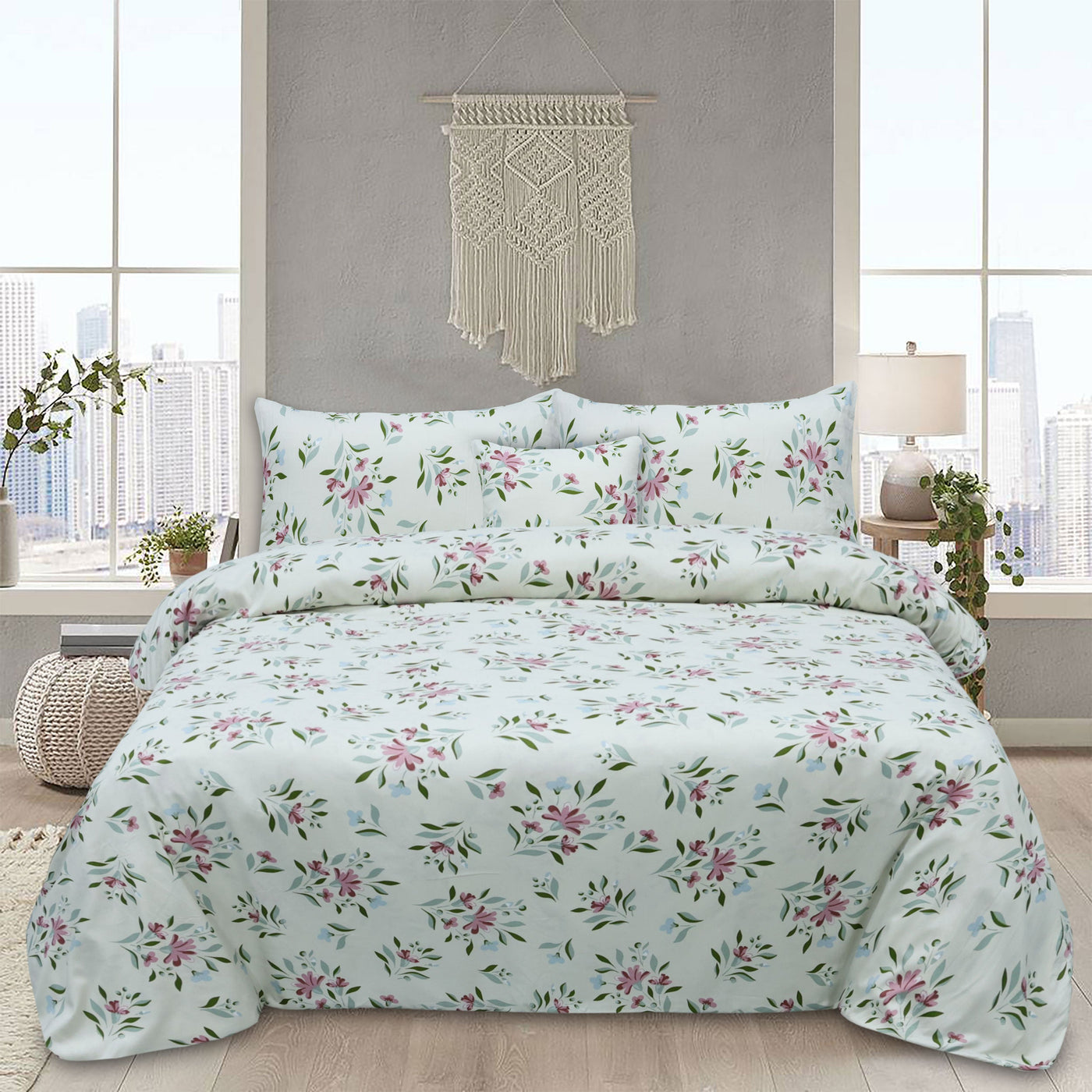 Botanical Garden Microfiber Printed Flat Sheet Set