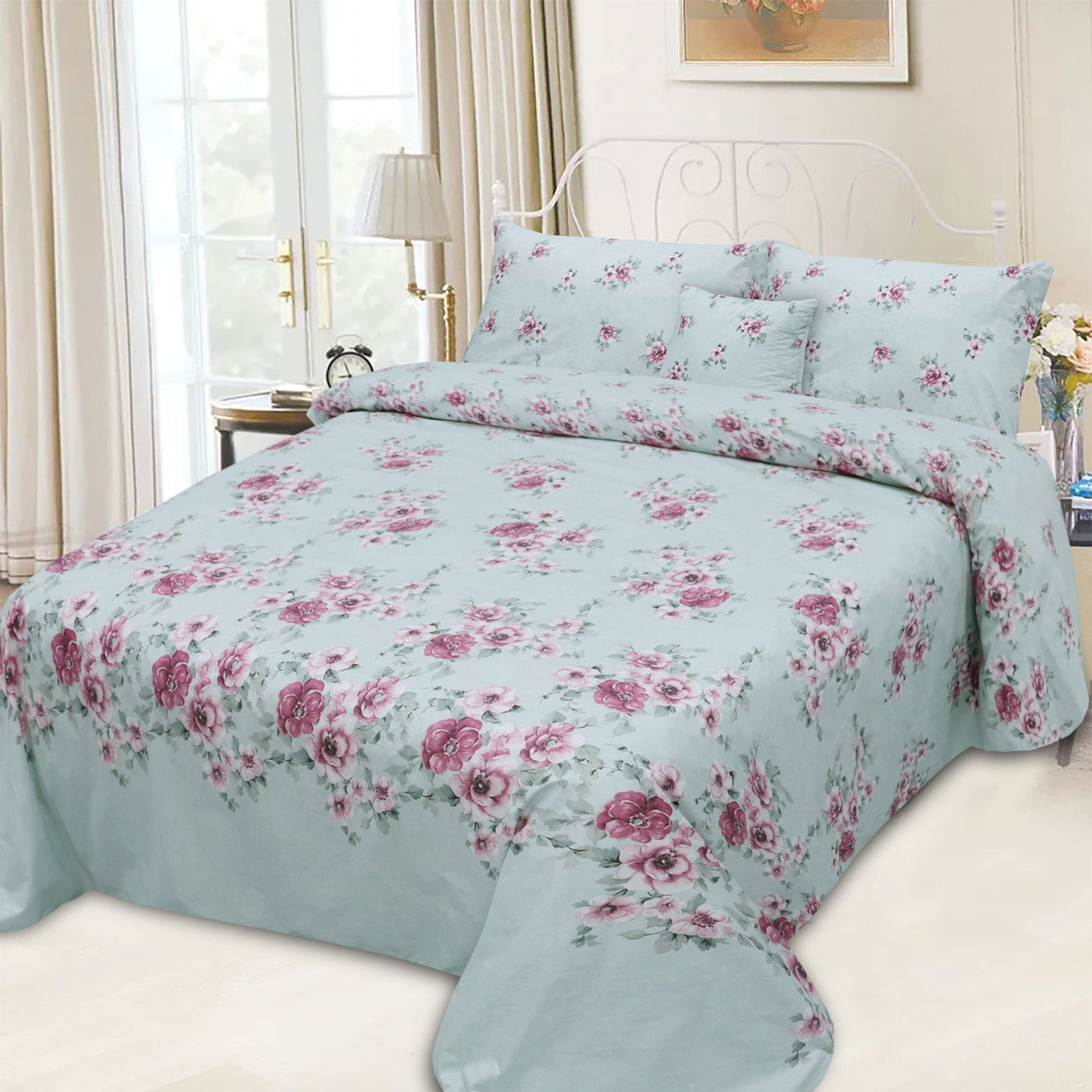 Fadfay Floral Cotton Printed Flat Sheet Set
