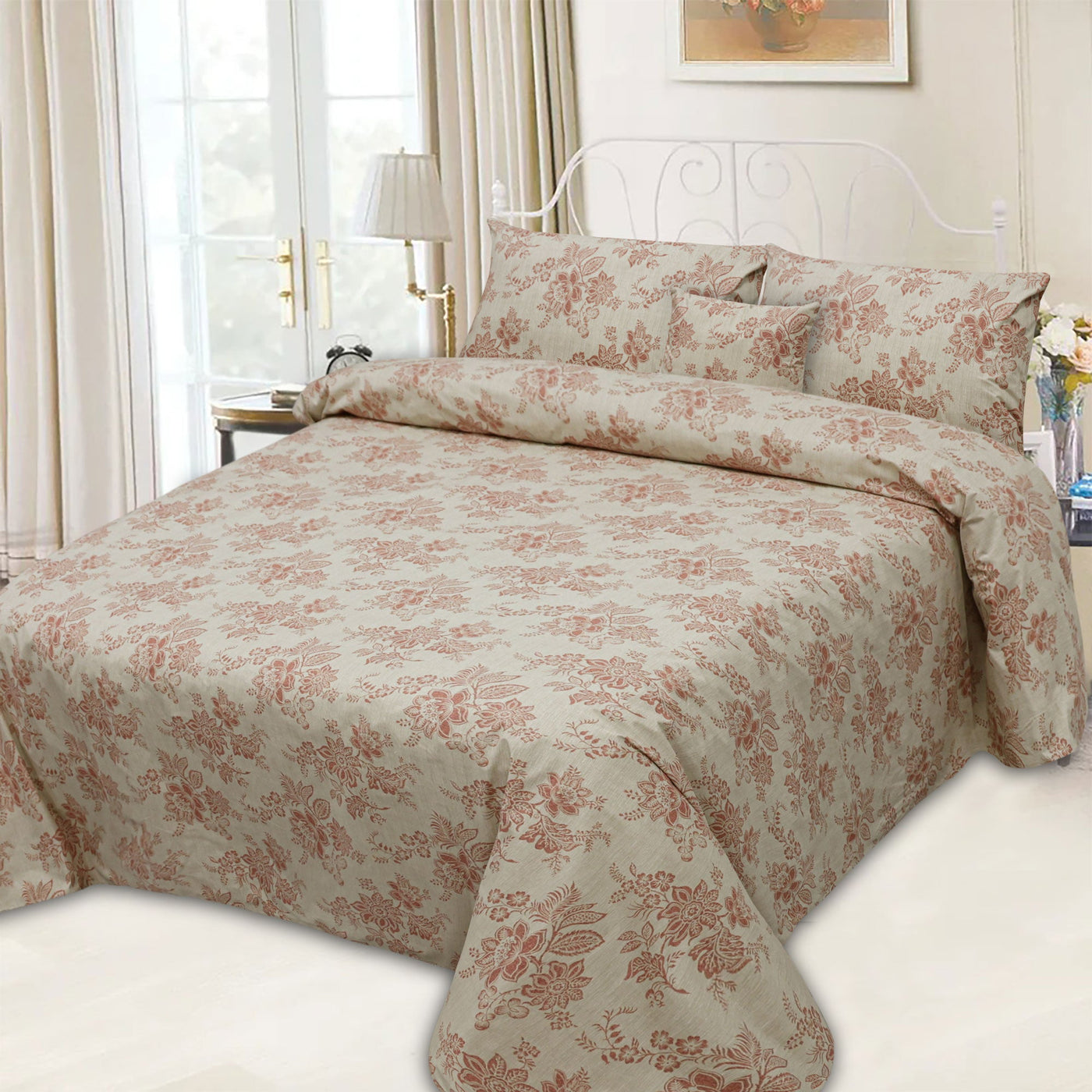 Glam Rose Cotton Printed Flat Sheet Set