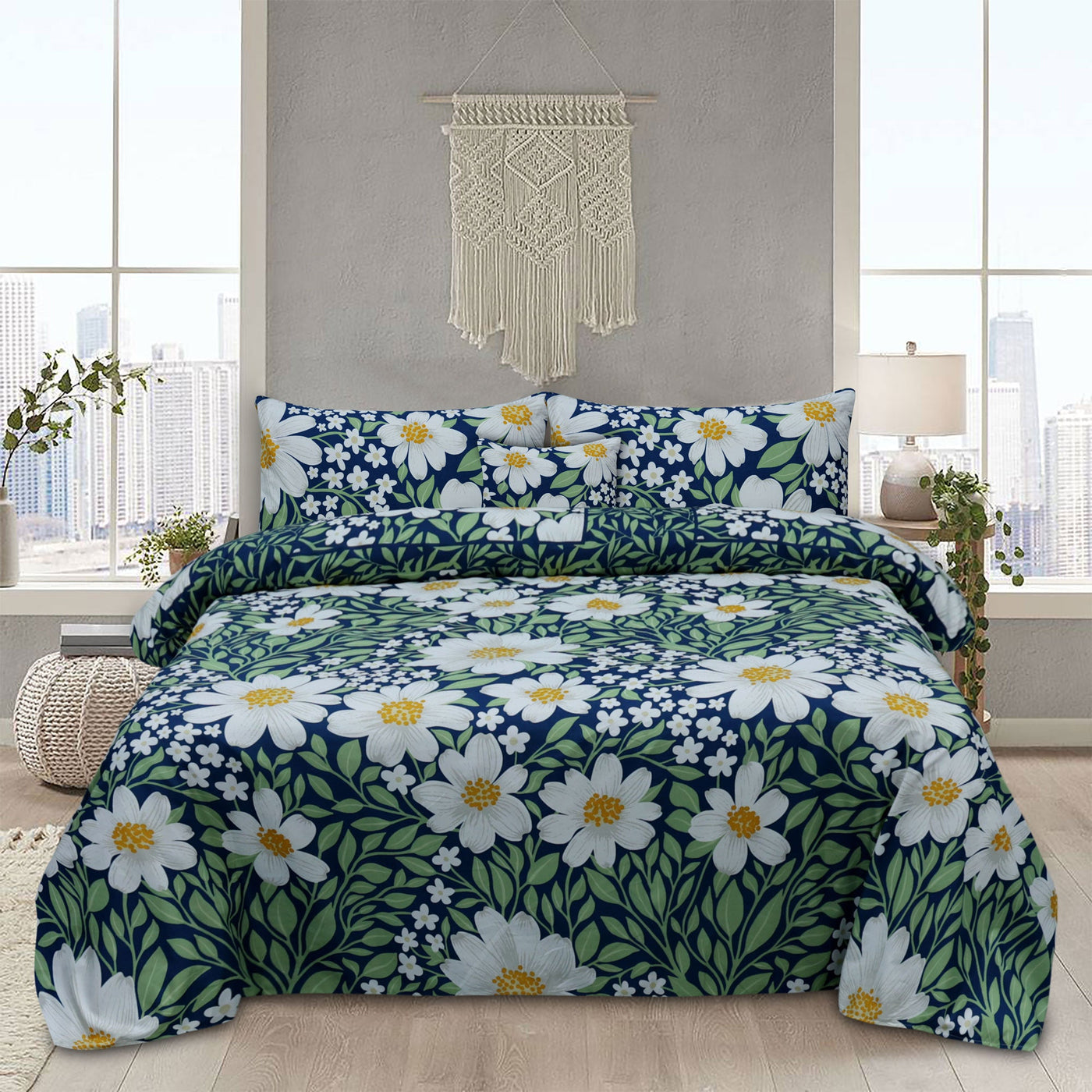 Green Leaves Microfiber Printed Flat Sheet Set