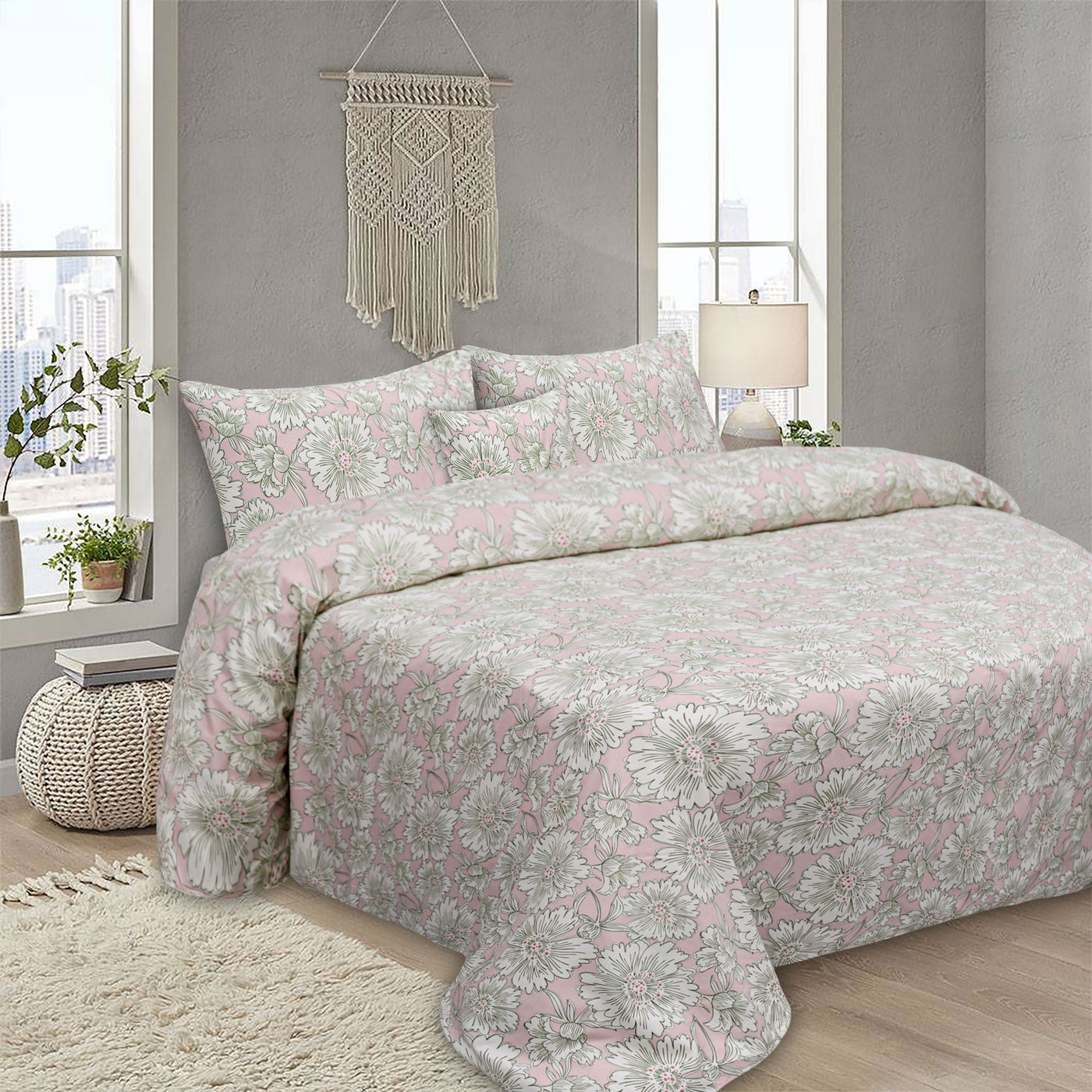 Floral Block Microfiber Printed Flat Sheet Set