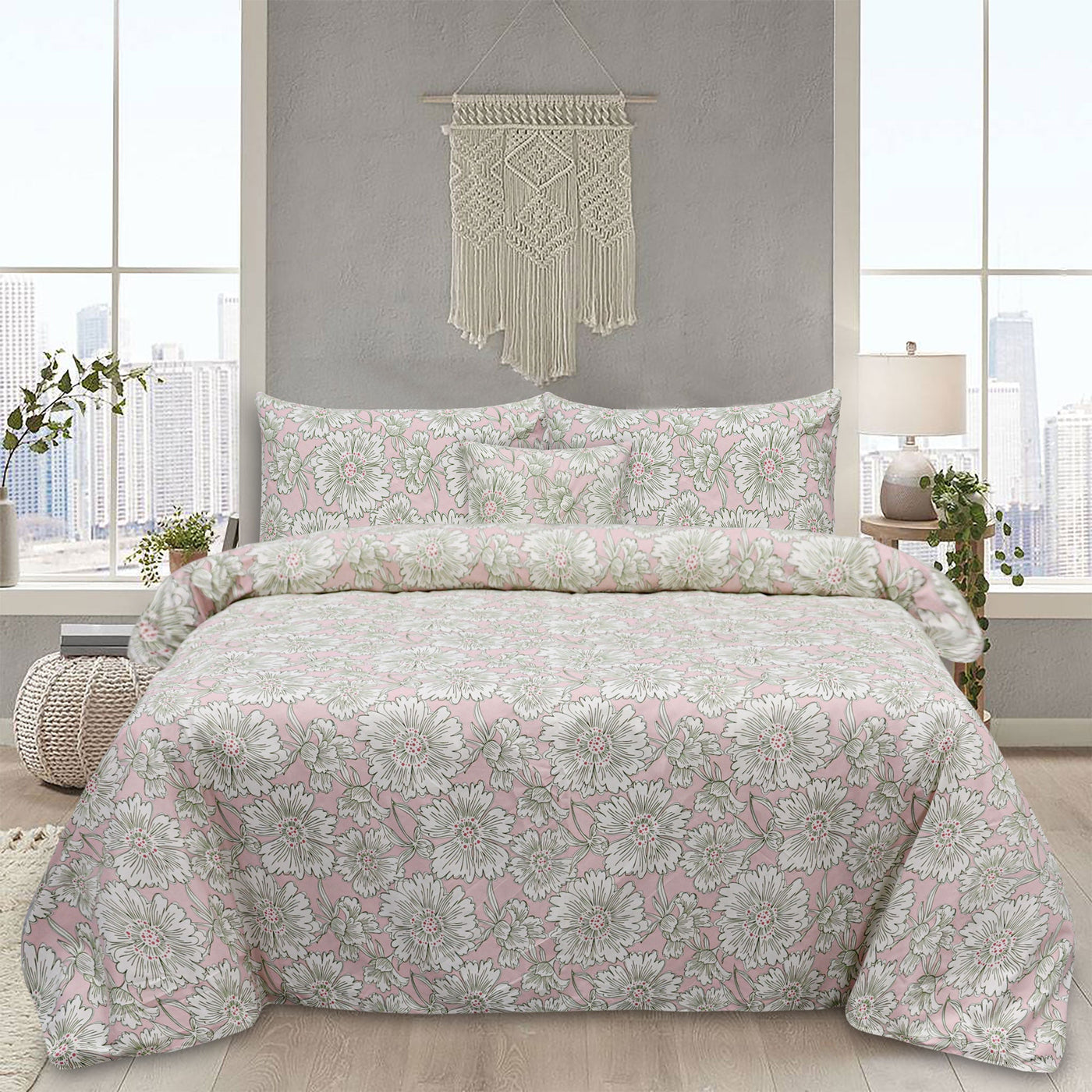 Floral Block Microfiber Printed Flat Sheet Set