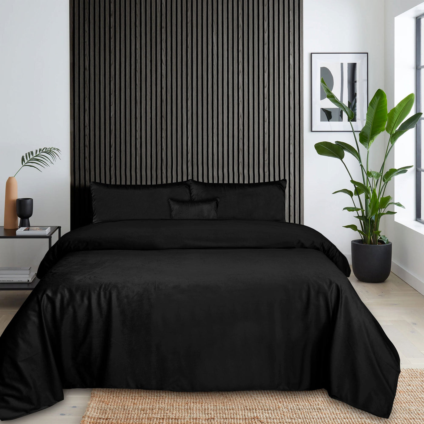 Luxury Black Velvet Flat Sheet Bedding Set