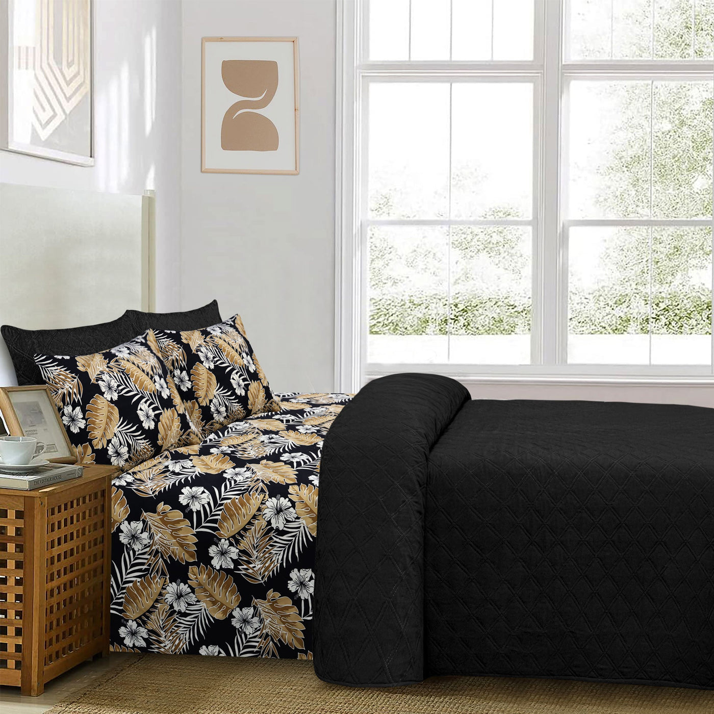 Black 6 Pieces Microfiber Bedspread Set