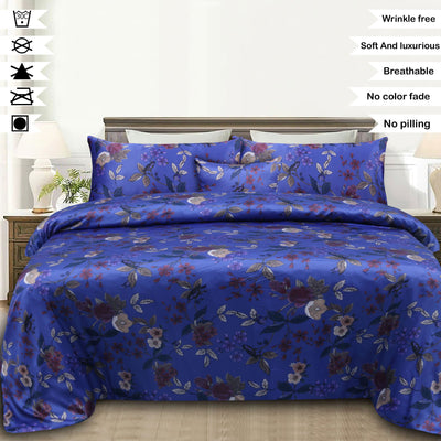 Floral Dreams Sateen Silk Digital Printed Flat Sheet Set