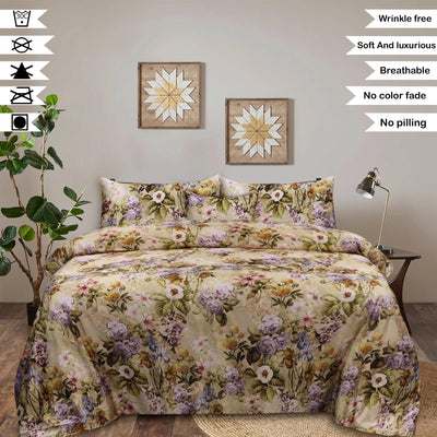 Leaf Sateen Silk Digital Printed Flat Sheet Set
