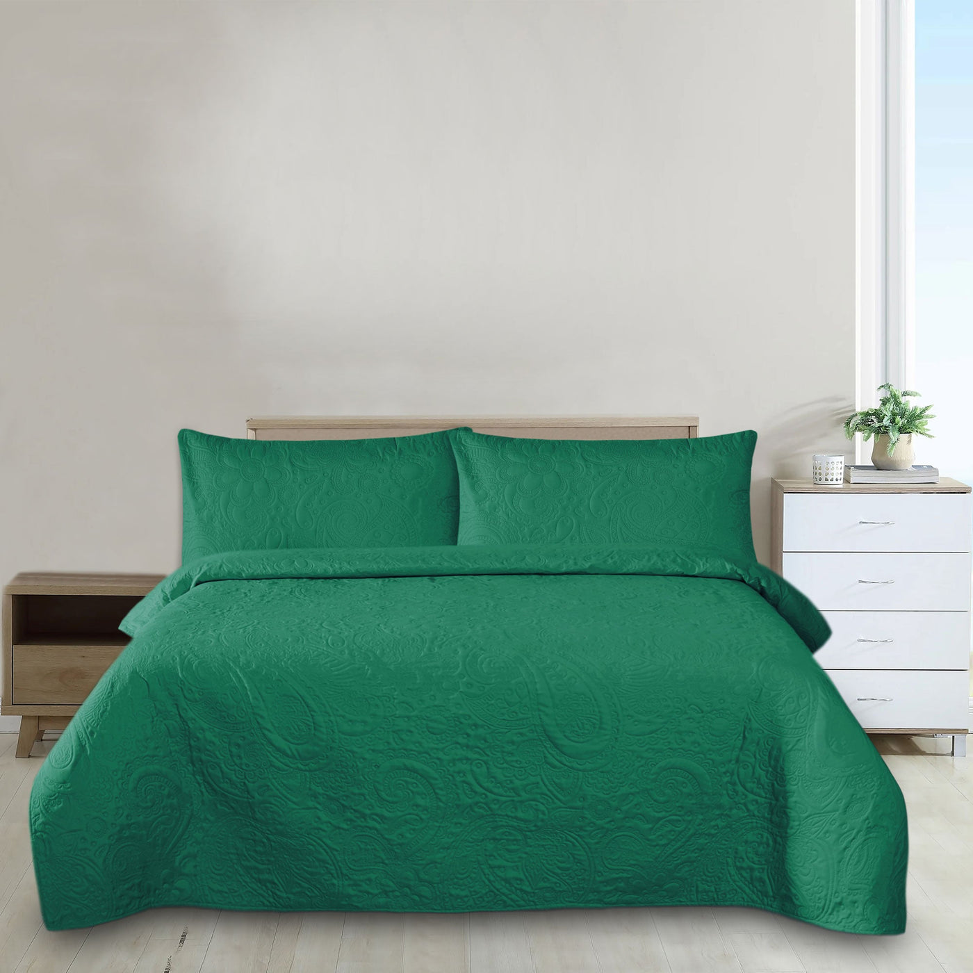 Green Microfiber 3pcs Plain Dyed Bedspread set