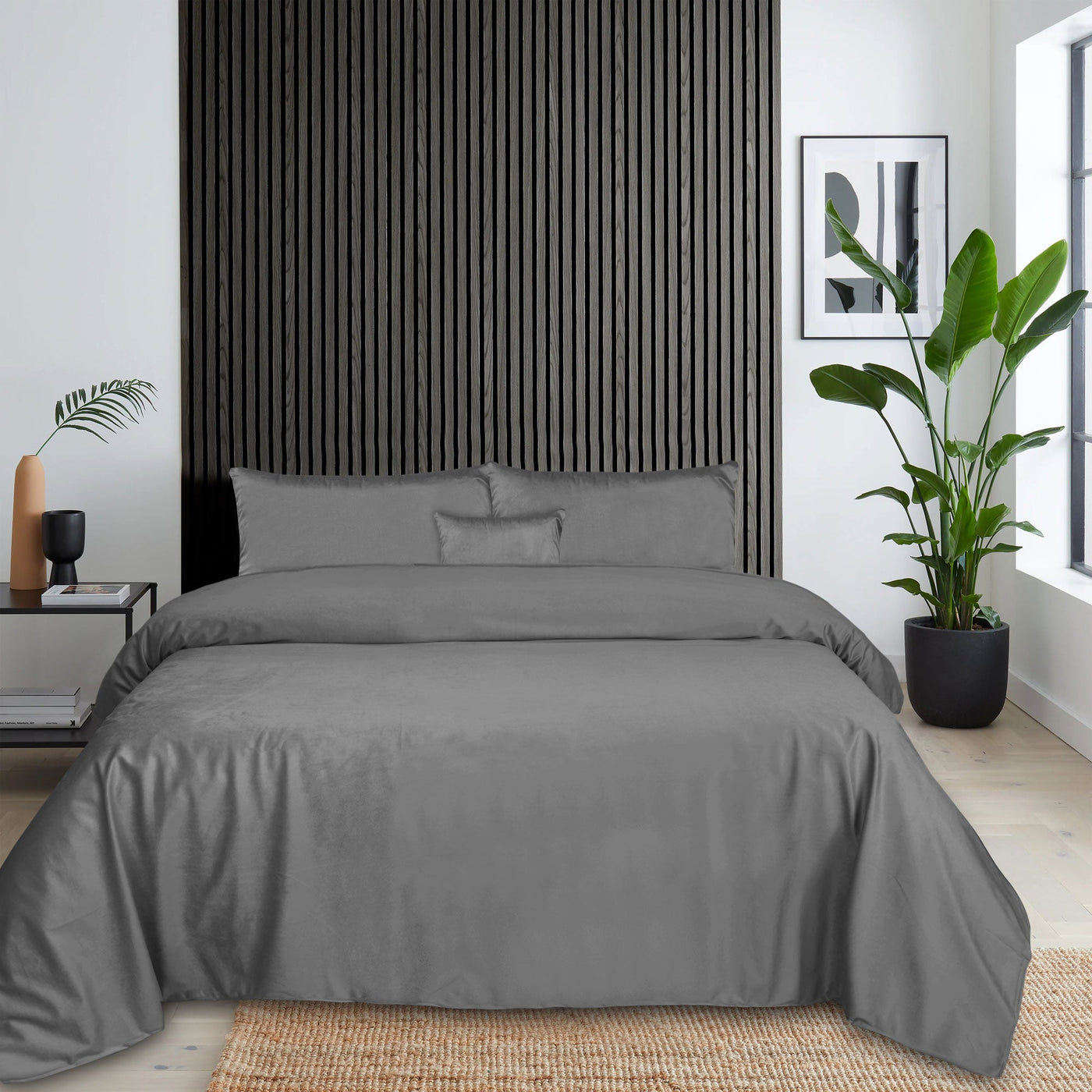 Luxury Grey Velvet Duvet Cover Bedding Set