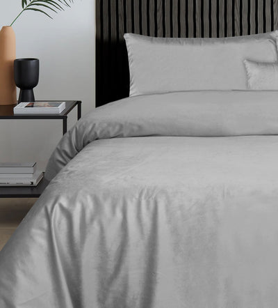 Luxury Light Grey Velvet Duvet Cover Bedding Set
