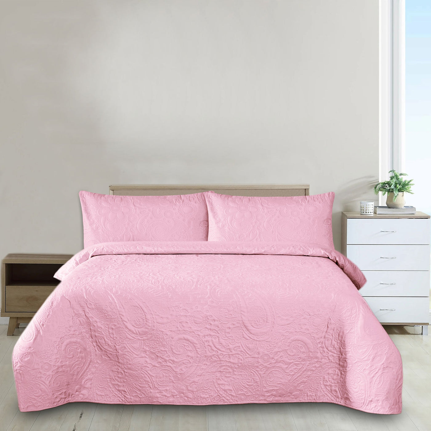 Baby Pink Microfiber 3pcs Plain Dyed Bedspread set