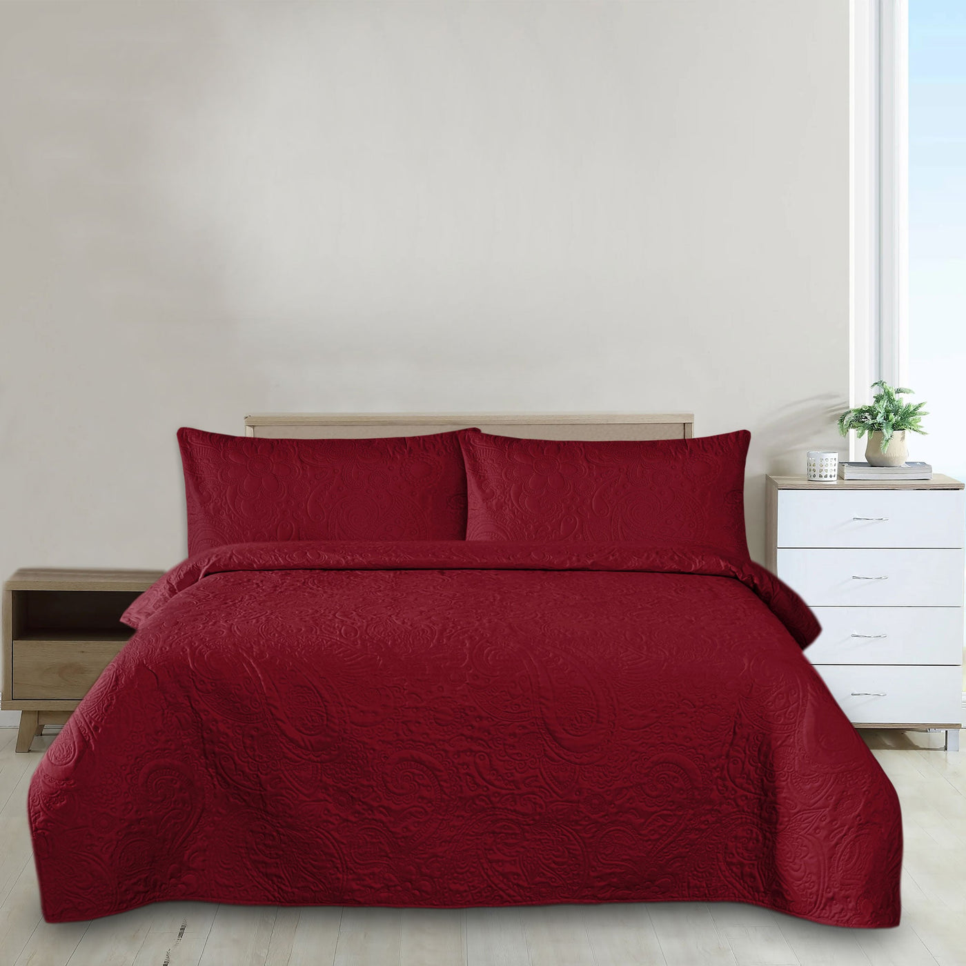 Maroon Microfiber 3pcs Plain Dyed Bedspread set