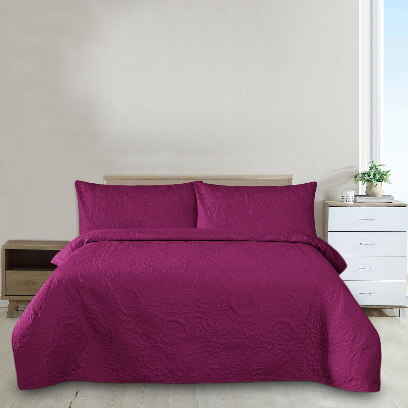 Purple Microfiber 3pcs Plain Dyed Bedspread set